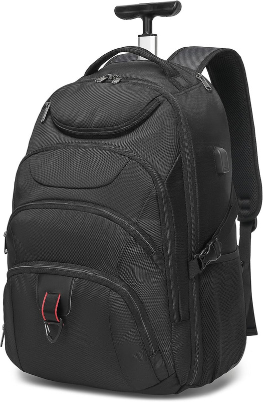 Water-Resistant 17″ Rolling Backpack Trolley for Travel & College Use