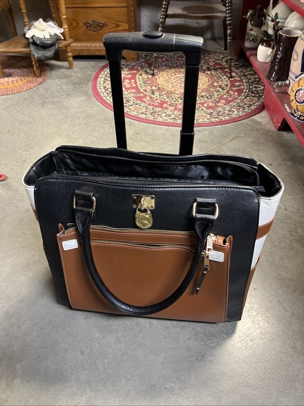 Cabrelli Laura Lock Rolling Computer Bag/Briefcase Black, White, Cognac Leather