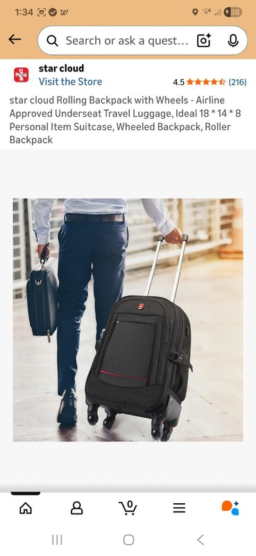 star cloud Rolling Backpack with Wheels - 18 * 14 * 8 Personal Item Suitcase, gallery