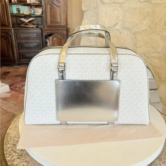 Michael Kors Small Trolley Travel Suitcase +Eva Tote Bag Set Luggage Optic White gallery