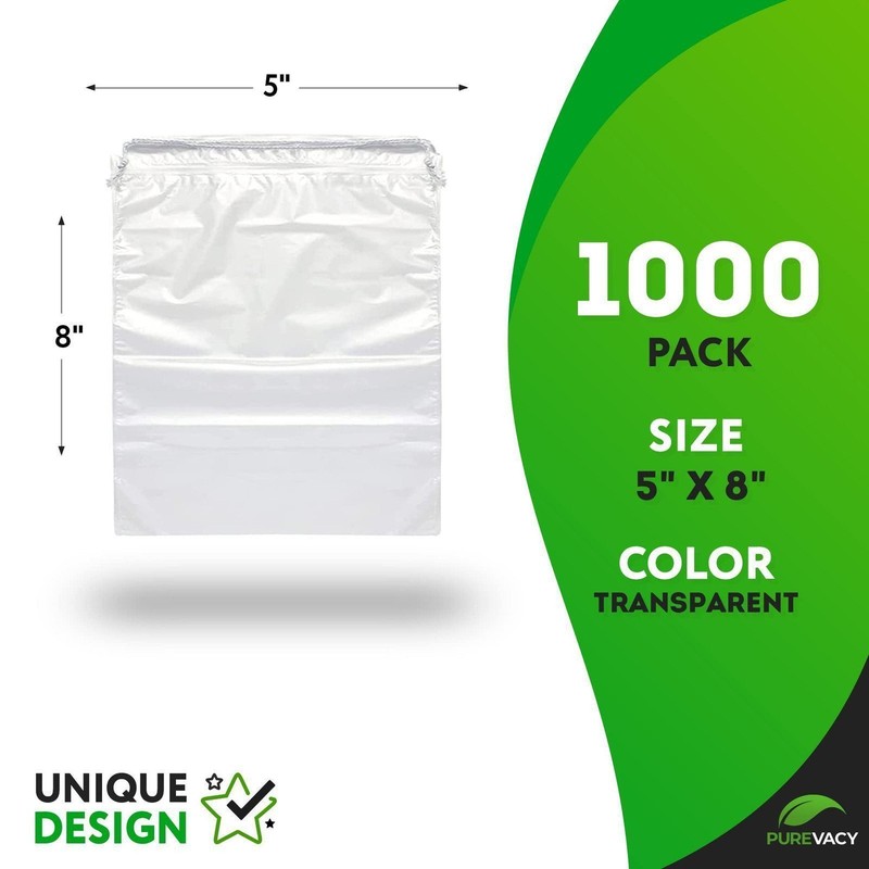Clear Plastic Drawstring Bags 2 Mil Polyethylene 1000 Count 5 x 8 in gallery