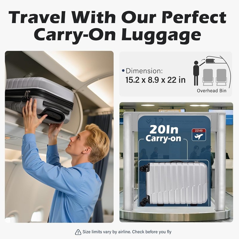 Durable 20 Inch Silver Carry On with TSA Lock, Four Spinner Wheels & Pockets gallery