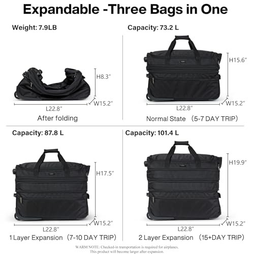 Large Expandable checked Luggage Suitcases with Wheels Foldable 22 Inch Black gallery