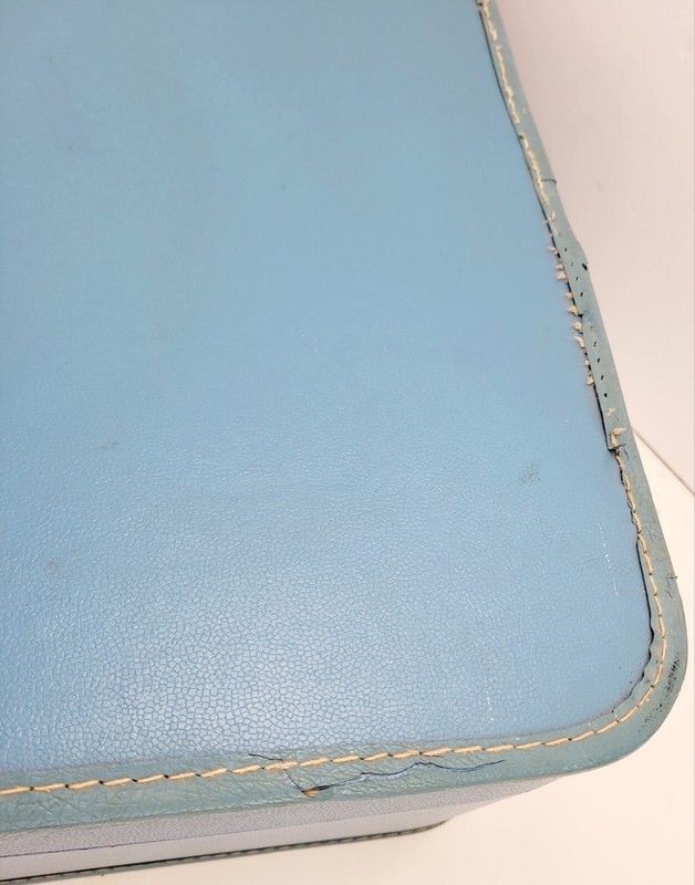 Large Bright Blue Rectangular Suitcase W/ Silver Alloy Hardware Photo Prop Decor gallery