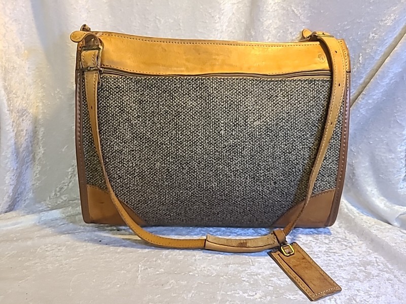 Vintage Hartmann Tweed Canvas & Leather Travel Shoulder Tote Bag Plastic Lined