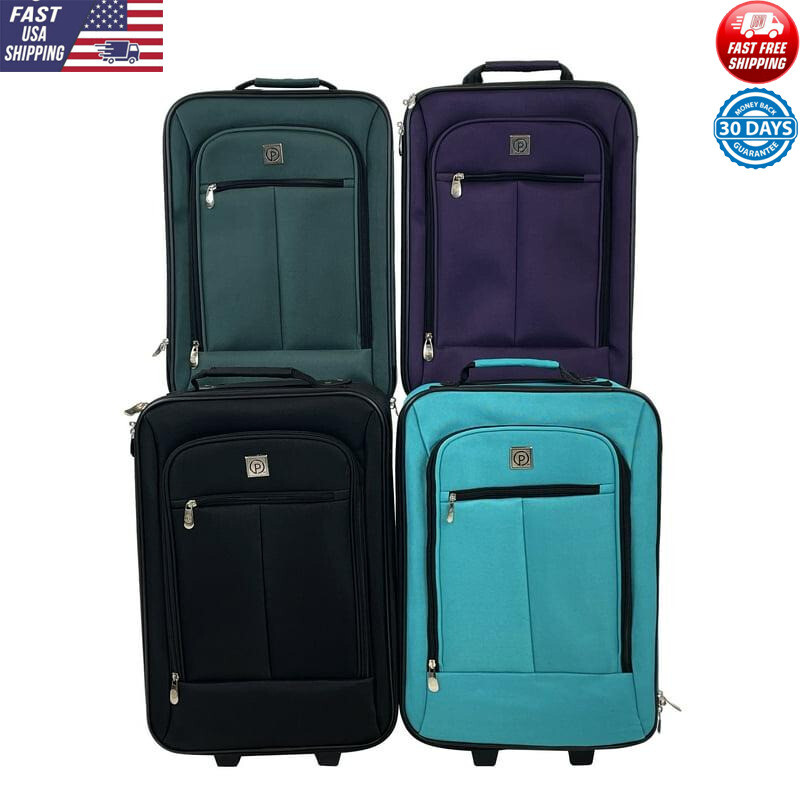 Softside Carry-on Luggage 18 In Inline Skate Wheels Telescopic Handle Black Bag