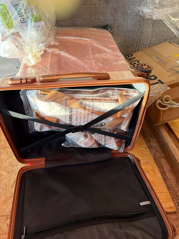 JOYWAY Hard Shell Spinner Suitcase with TSA Lock, Cream and Brown gallery