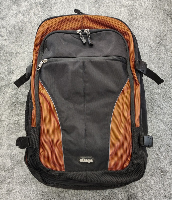 eBags eTech Weekender Convertible Travel Backpack Carry On 22x14x7 Orange Black