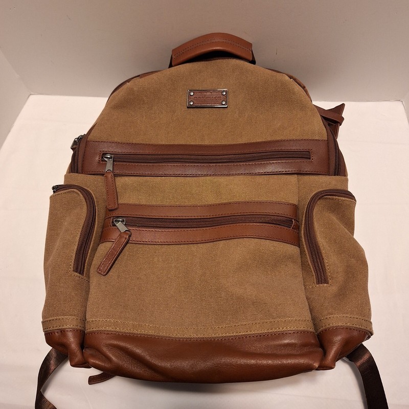 Renwick Brown Travel Backpack 15″ Laptop Pocket Leather & Canvas RFID Read Pics