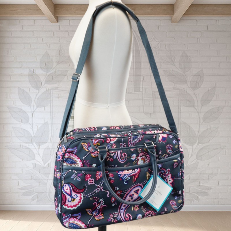 NEW ❤️ vera bradley Felicity Paisley Lay Flat Weekender Leather Gray Pink