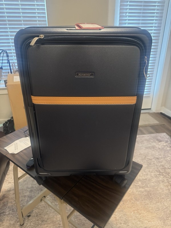 Roaming 24 Inch Expandable Checked Luggage with Spinner Wheels Blue
