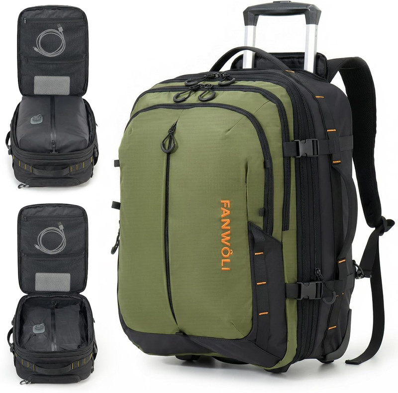 Rolling Vacuum Backpack Travel with One-Button Compression, 55L Expandable, Wate