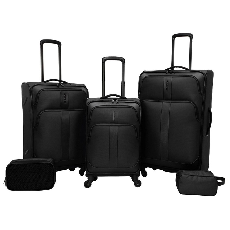SKYLINE SOFTSIDE CHECKED SPINNER 5PC LUGGAGE SET – BLACK