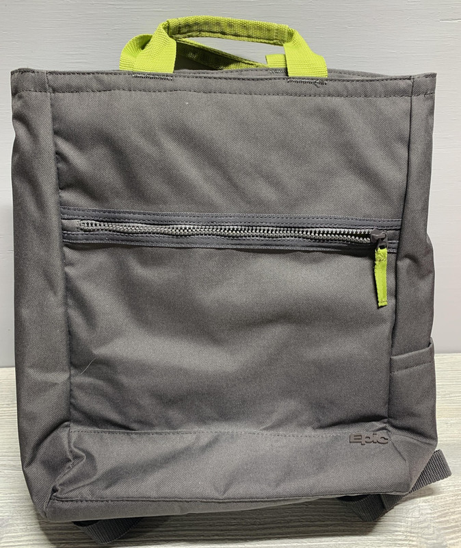 Epic Convertible Tote Backpack Gray Neon Green Trim Zipper Top Laptop Travel Bag