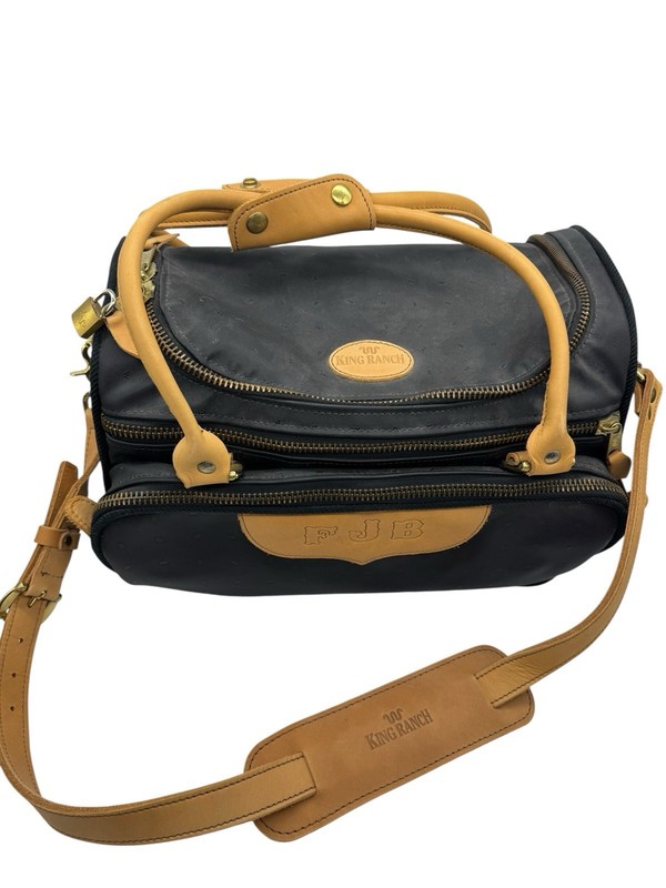 King Ranch Weekender Carry On Travel Bag Black Tan Leather Trim Handles FJB