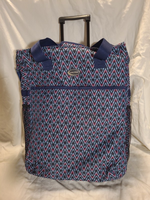 Calpak Geometric Blue Aztec Style Luggage Rolling Tote Lg Shopping Bag 20x16x8″