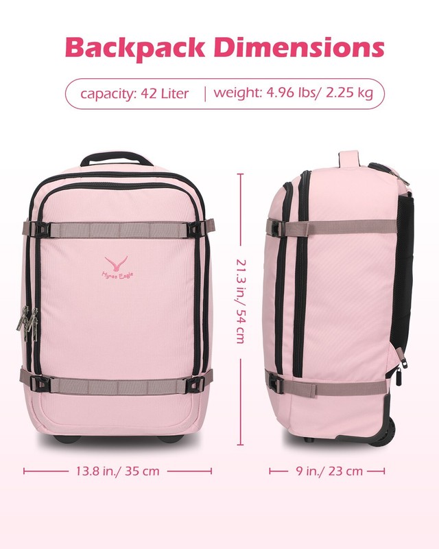 Hynes Eagle 42L Rolling Backpack Flight Approved Carry on Luggage TSA Suitcase gallery