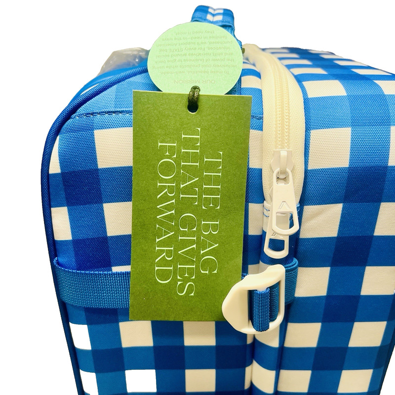 NWT STATE Mini Logan Carry-On Suitcase Blue White Plaid Checkered Cherries-RARE gallery