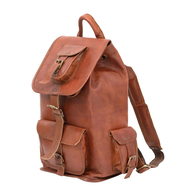 Shy Shy 16″ Rustic Brown Leather Backpack Vintage Daypack College Travel Ruck…