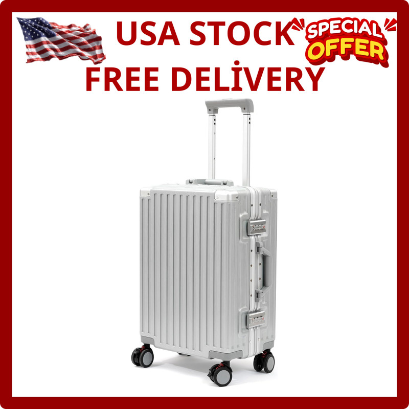 20″ Silver TSA Approved Zipperless Carry-On Luggage with Cup Holder