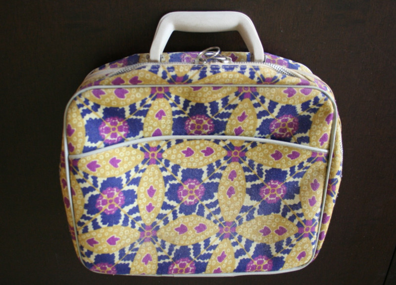 Vintage Suitcase Fabric Zippered Luggage Floral 1950s 1960s Retro