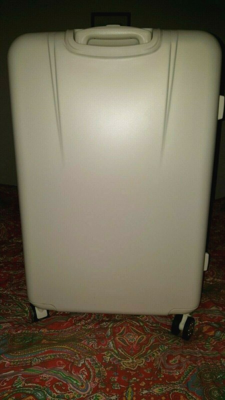 Mark & Graham Jet Set Checked Spinner luggage, white, 28", new, POTTERY BARN gallery