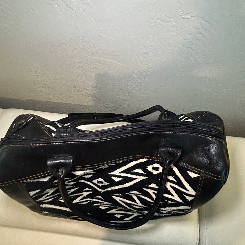 Leather Wool Aztec Weekender Duffel Bag | Boho Peruvian Tribal Travel Bag gallery
