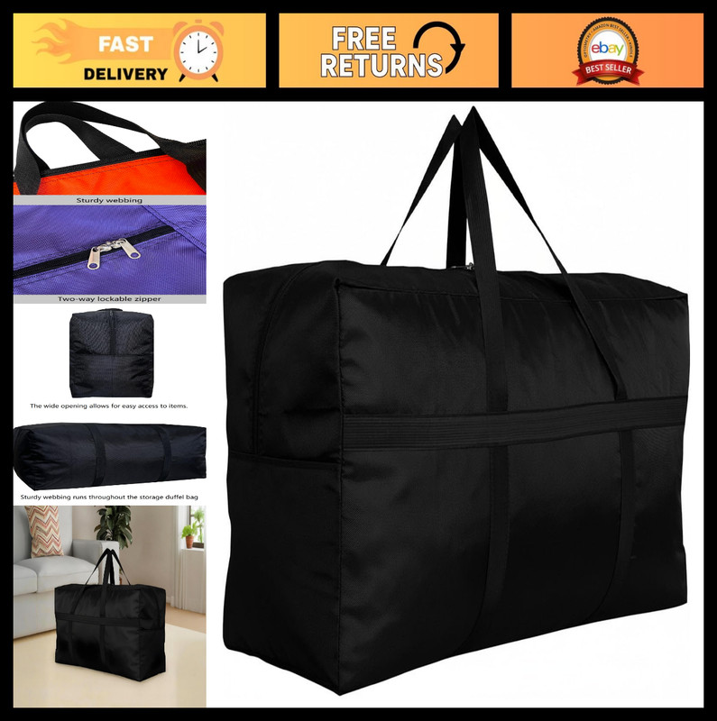Extra Large Foldable Duffle Bag with Zippers & Handles – Ideal for Travel & Stor