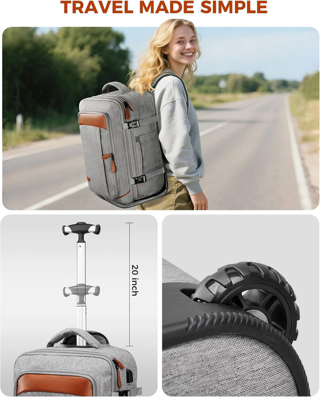 Expandable Travel Rolling Backpack with Wheels, Airline Approved Wheeled Backpac gallery