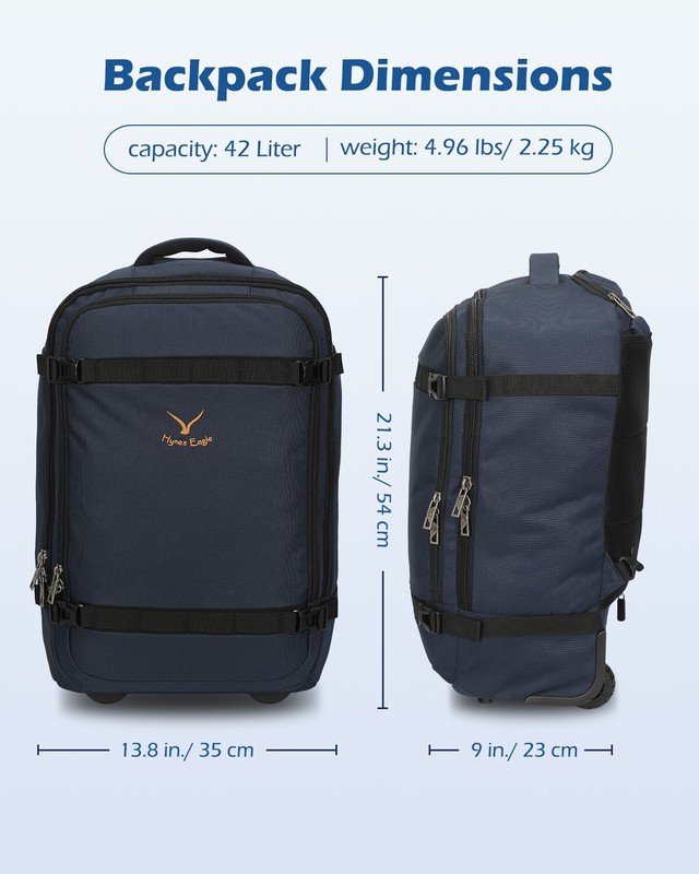 Hynes Eagle 42L Wheels Rolling Backpack Flight Approved Carry-Ons Luggage Laptop gallery