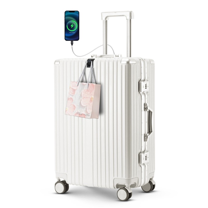 22″ Hardside Spinner Suitcase USB Port Cup Holder Phone Stand Travel Luggage