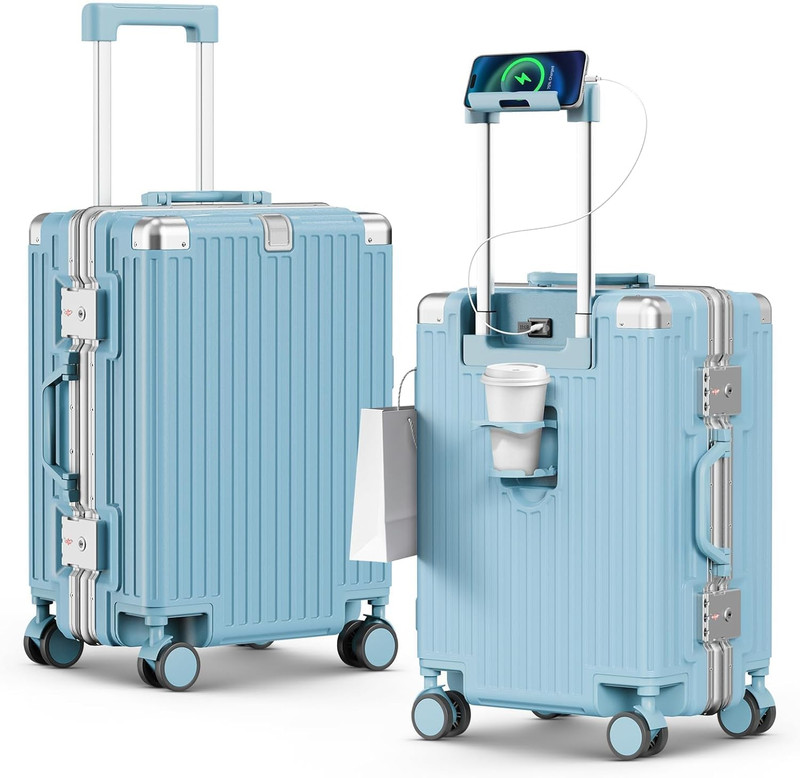 20 Inch Carry on Luggage, Zipperless Aluminum Frame PC Hardside Suitcase with Cu
