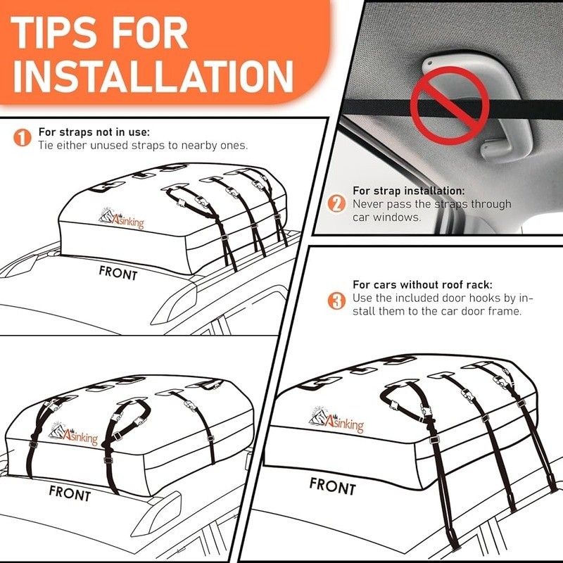 Waterproof Rooftop Cargo Bag Soft Shell Roof Mount Carrier Non-Slip Mat Hooks US gallery