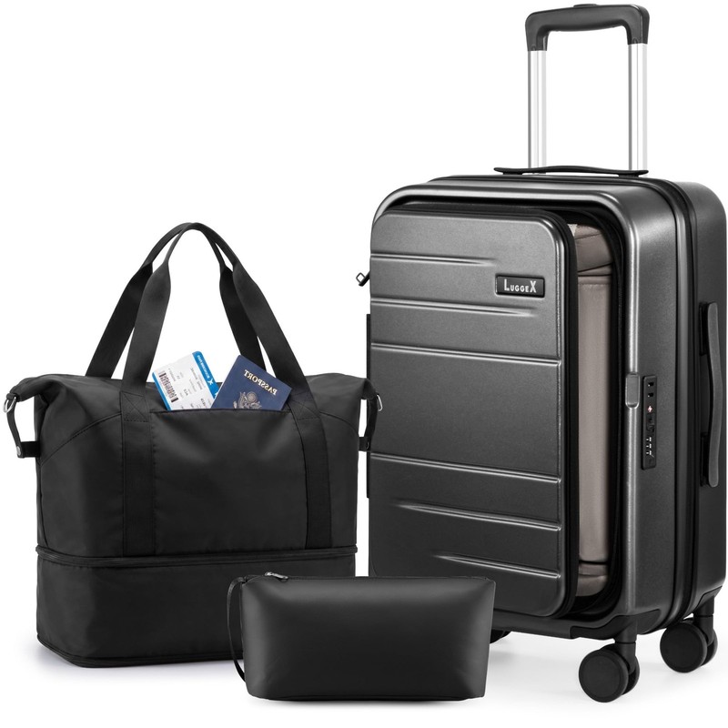 Carry On Luggage Top Opening, Hard Shell Suitcase and Travel Packing Cubes Bu…