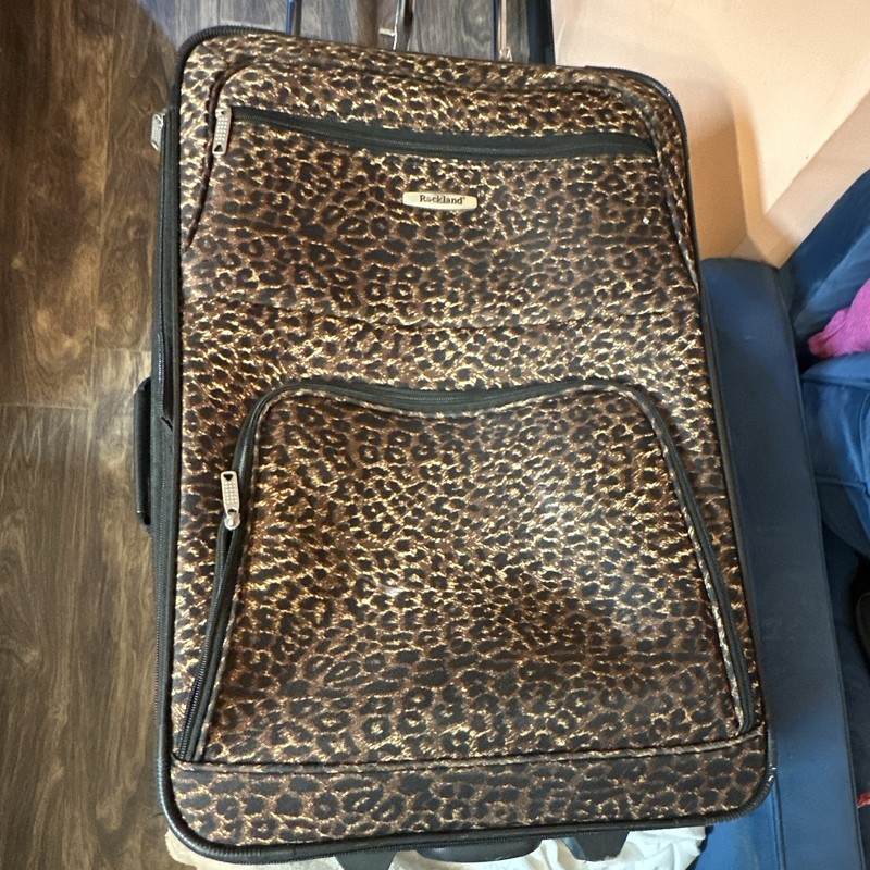 Rockland Leopard Print Suitcase 19-22in Carry On Rolling Polyester Brown/Black