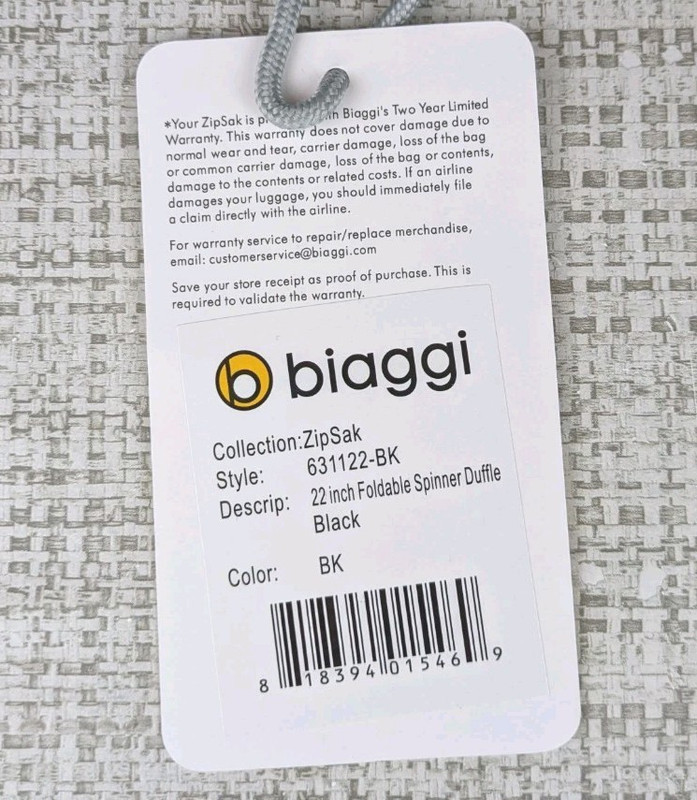 Biaggi Zipsak 22" Foldable Spinner Carry On Luggage Black NW0T gallery
