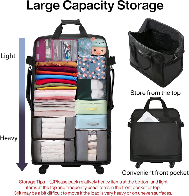 Suitcases with Wheels Expandable Foldable Luggage Bag Suitcase Collapsible Rolli gallery