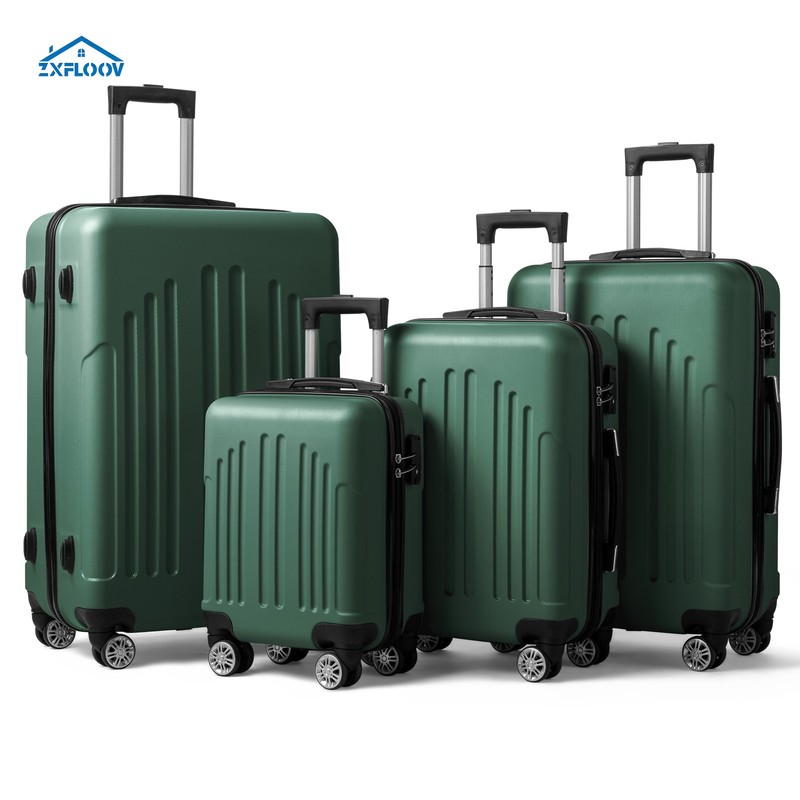 Retro Green Curved Vertical Stripe 4-in-1 Trolley Case - Stylish & Versatile