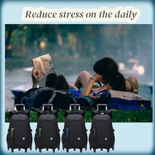 Elementary Trolley Backpack Senior High A1# Black Green-2 Wheels A1# 2 Wheels gallery