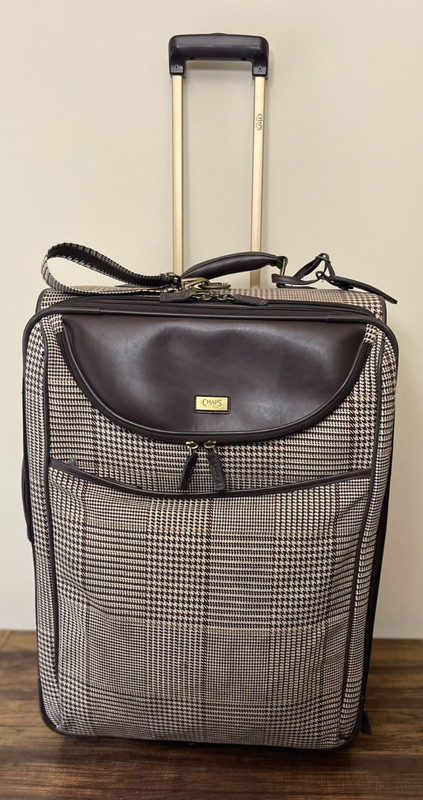 Vintage Chaps Polo Ralph Lauren Suitcase Canvas Leather Brown Houndstooth 26”