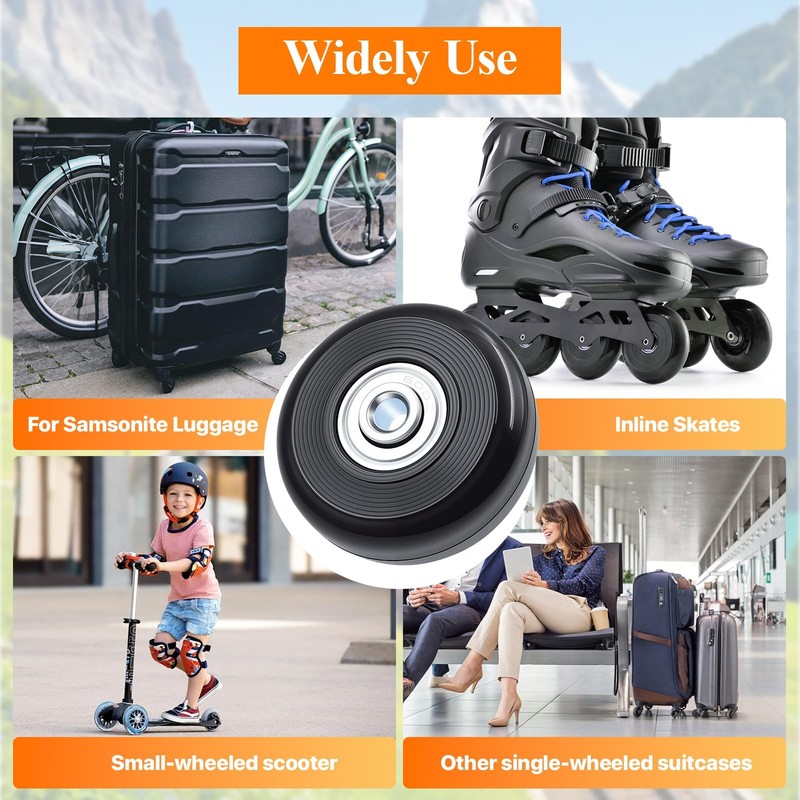 4 Sets Luggage Wheels Replacement Kit - Compatible with Samsonite 50mm, Black gallery