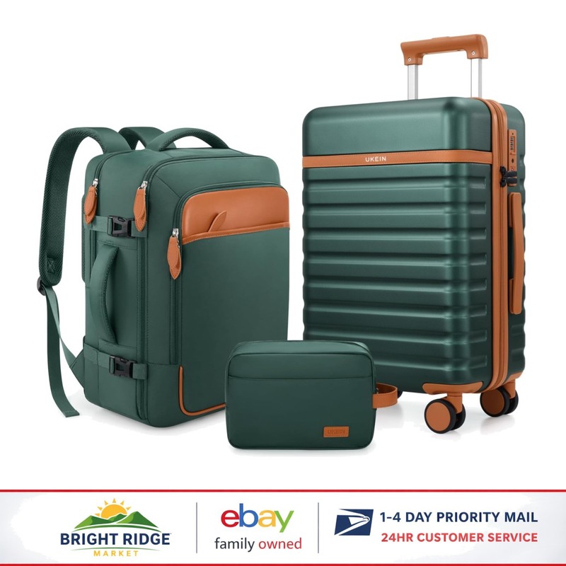 Hardside Luggage Set with 20 Inch Suitcase and Adjustable Travel Backpack