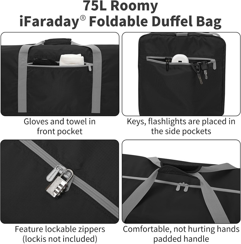 Foldable Duffel Bag 30 Inch 75L Large Lightweight Luggage for Camping Storage-B gallery