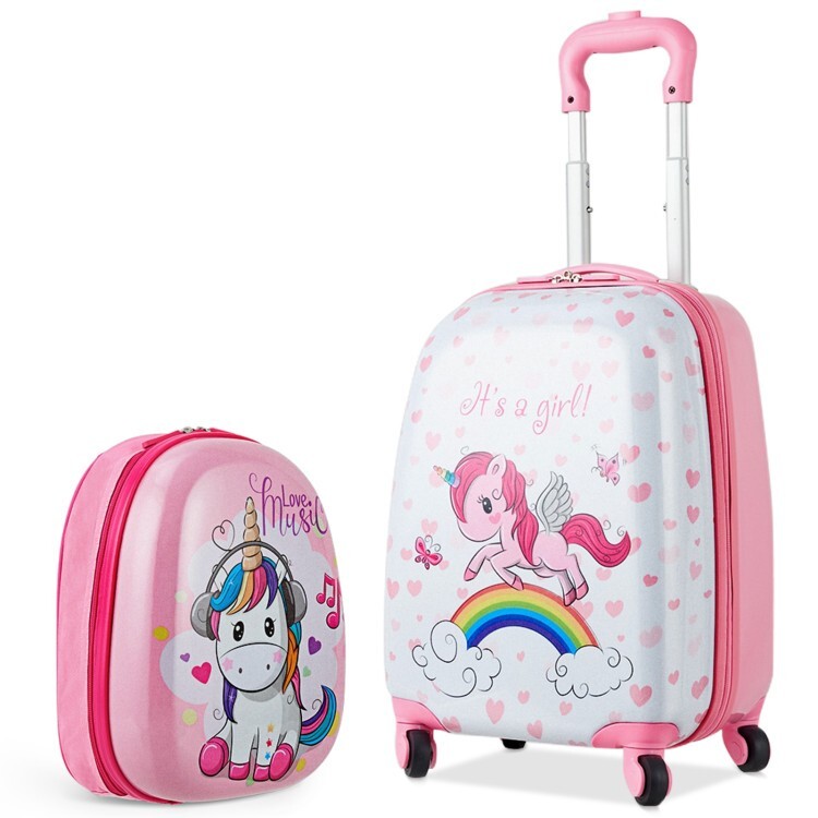 2 Pack Kids Luggage Set Girls 12” Backpack Carry on Luggage 16″ Travel Suitcase