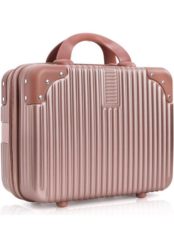 Rose Gold Portable Hard Shell Cosmetic Suitcase Makeup Travel Case 13.5”