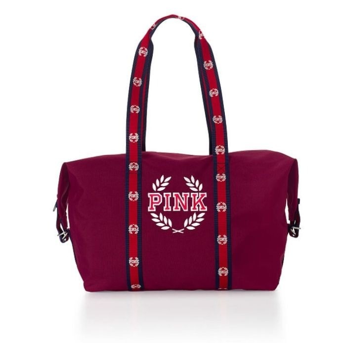 Victoria’s Secret PINK Burgundy Duffle Bag Weekender Tote with Studded StrapVGT