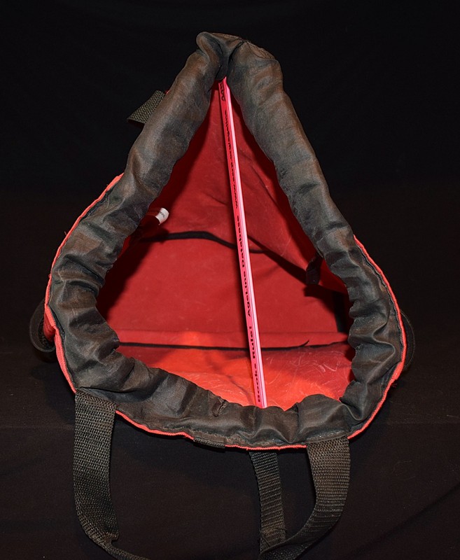 AARP Red Canvas Backpack Drawstring Bag Mesh Side Pockets 15" tall x 17" wide gallery