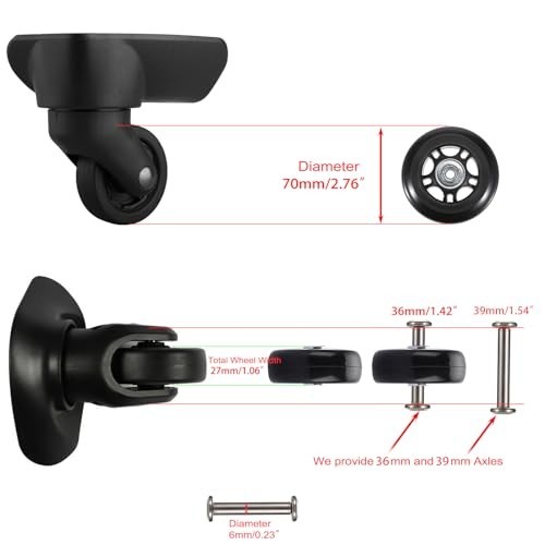 Luggage Replacement Wheels 70mm 24mm Set of 2 Rubber Swivel Wheels with Axles gallery