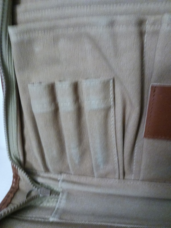 Vintage Lands End Deluxe Square Rigger Canvas Leather Khaki Zip MAP case gallery
