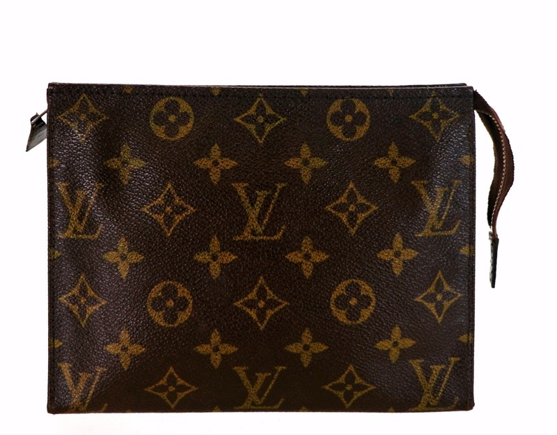 Vintage 1980s LOUS VUITTON Monogram Leather Toiletry Travel Pouch Bag 19 France